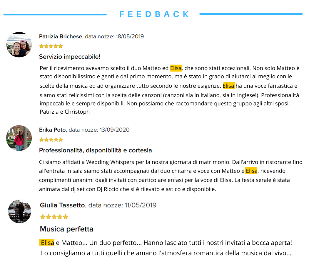 recensioni Elisa duo acustico wedding whispers