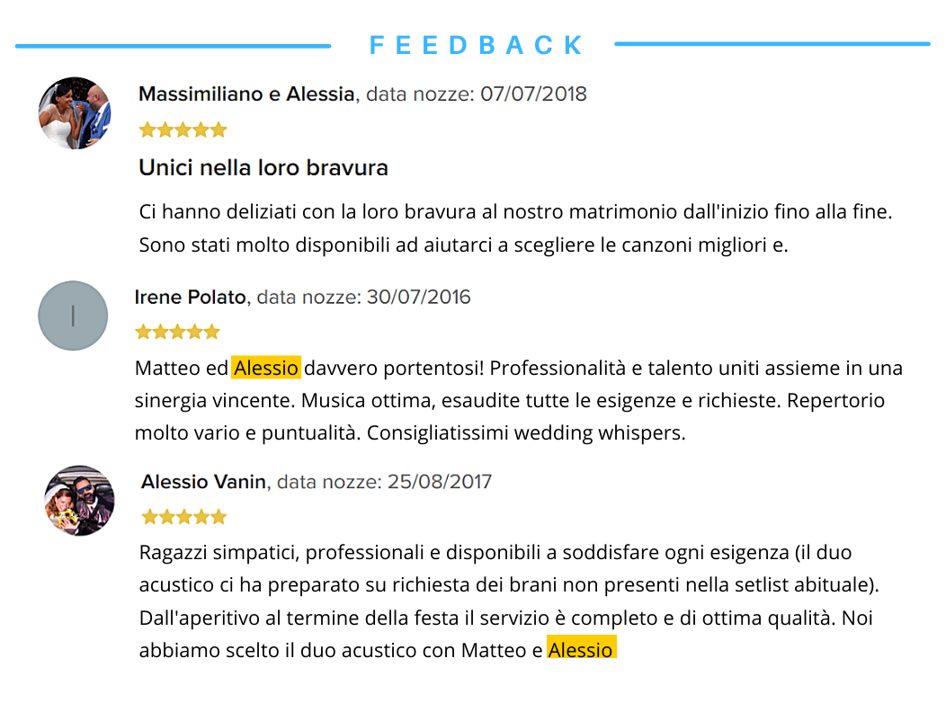 recensioni Alessio duo acustico wedding whispers